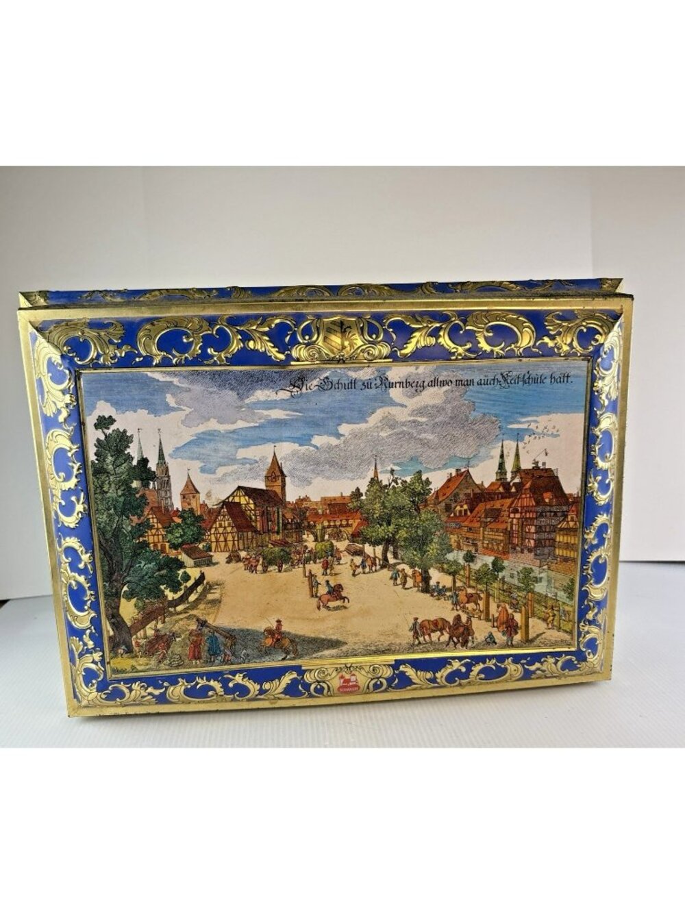 VTG 1990 E Otto Schmidt German Fancy Hinged Metal Cookie Tin Container Large